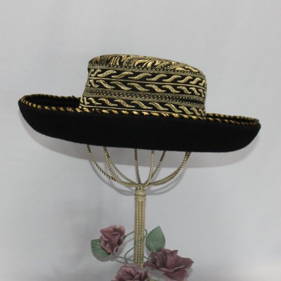 Vintage Dasha 100% Wool Black & Gold Hat main image 11